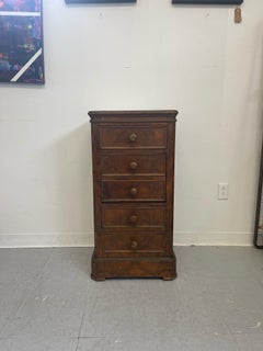 Vintage French Style Burl Wood Cabinet Nightstand With Marble Top.