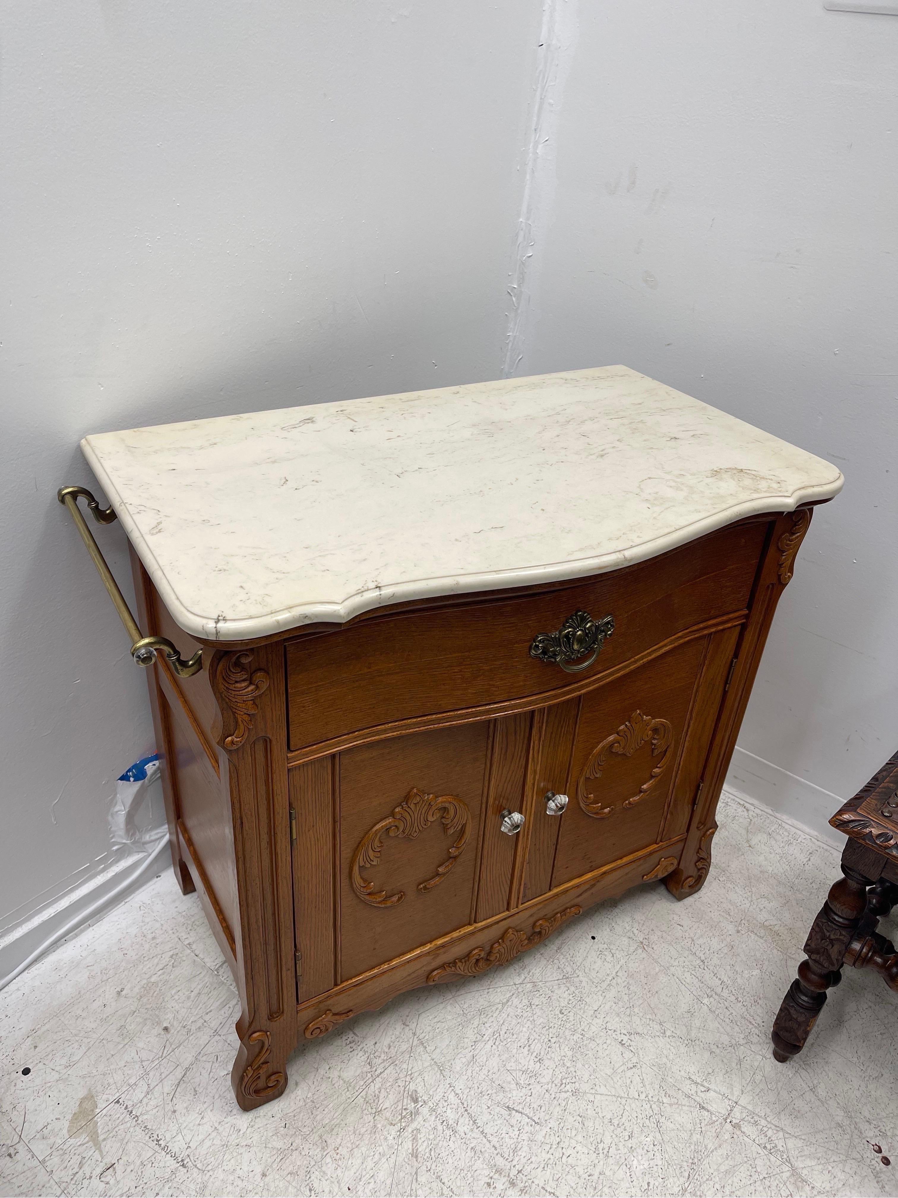Vintage French Style Cabinet Storage Table with Marble on Top In Good Condition For Sale In Seattle, WA