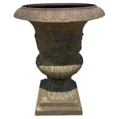 Vintage French Style Cast Iron 31"H Round Campana Urn Outdoor Garden Planter Pot