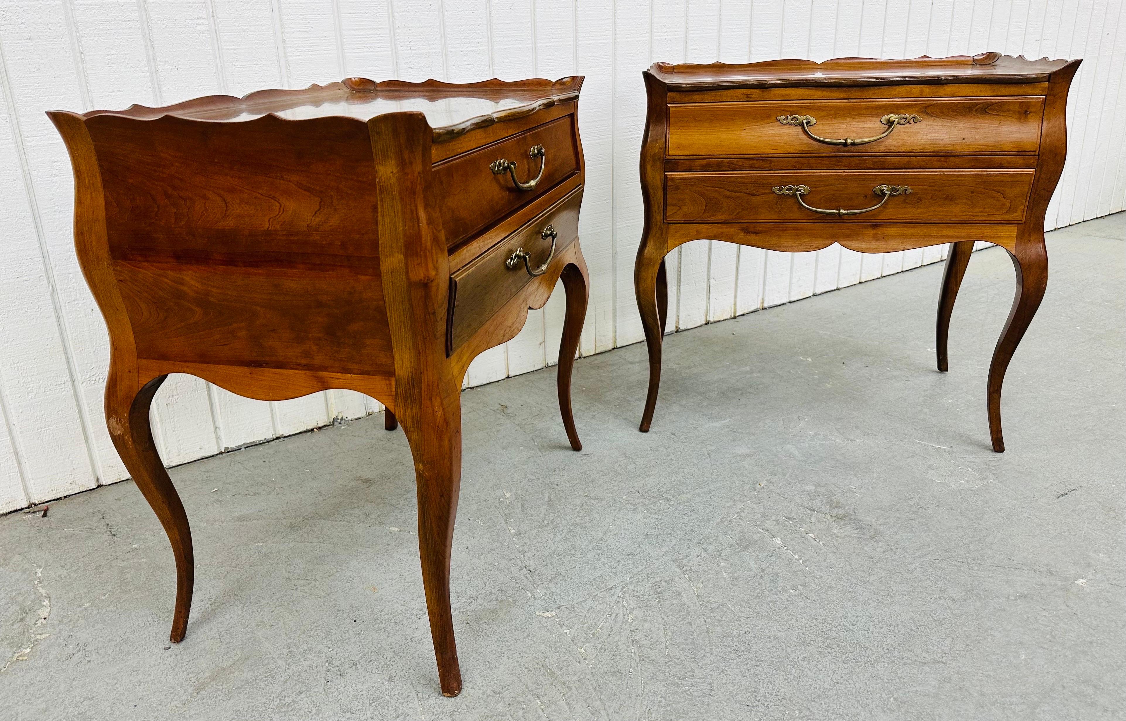 French Provincial Vintage French Style Cherry Wood Nightstands - Set of 2