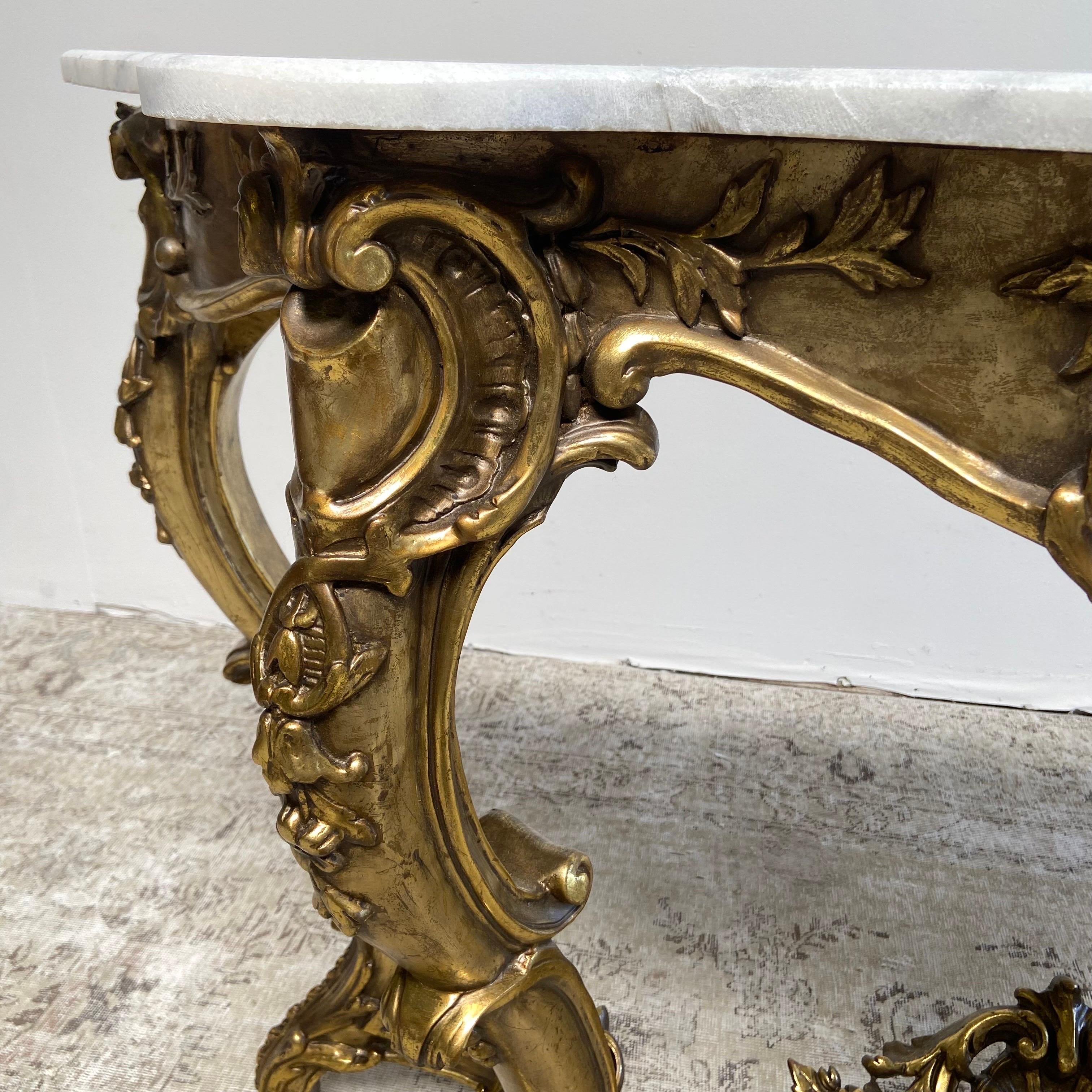20th Century Vintage French Style Console Table with Marble Top