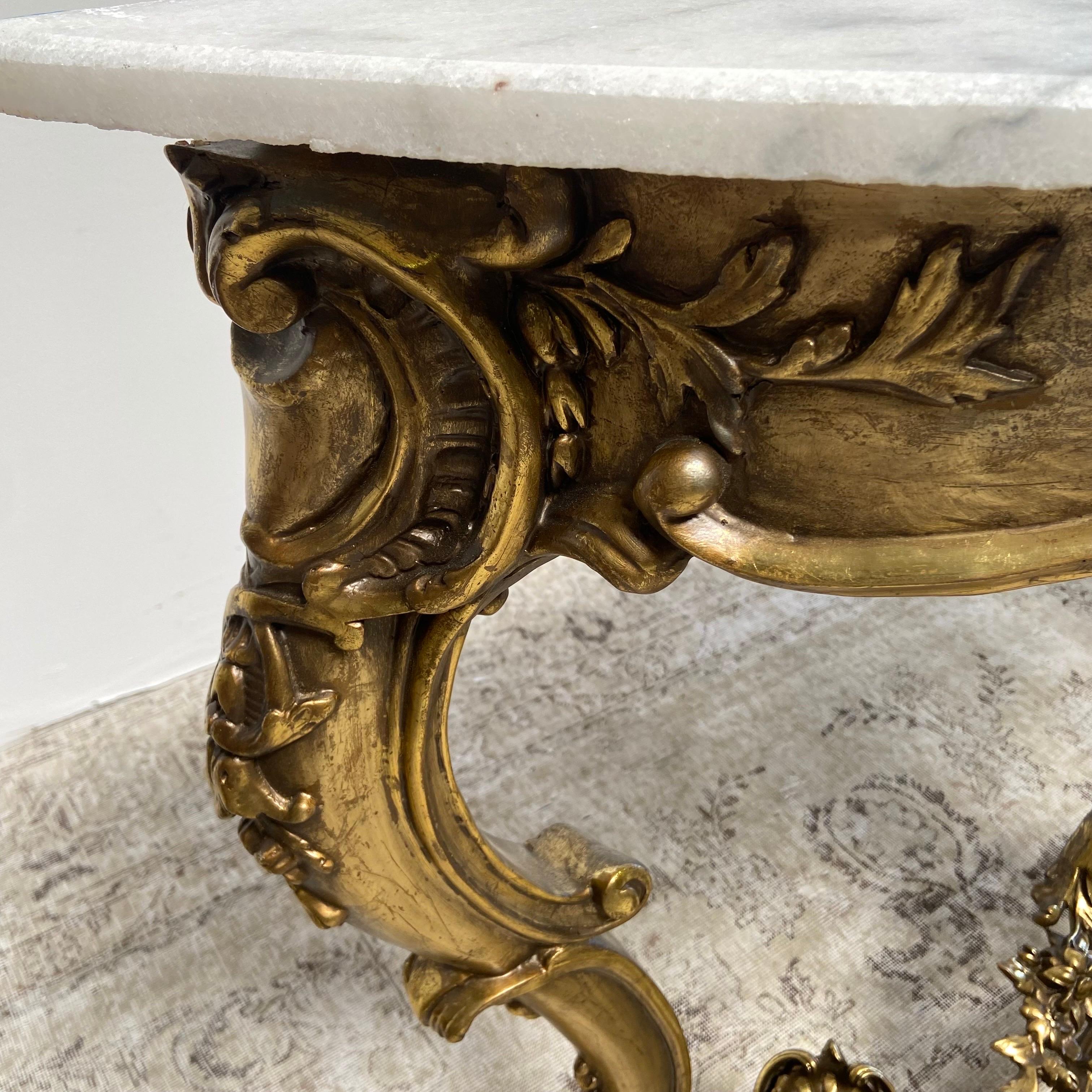 Vintage French Style Console Table with Marble Top 1