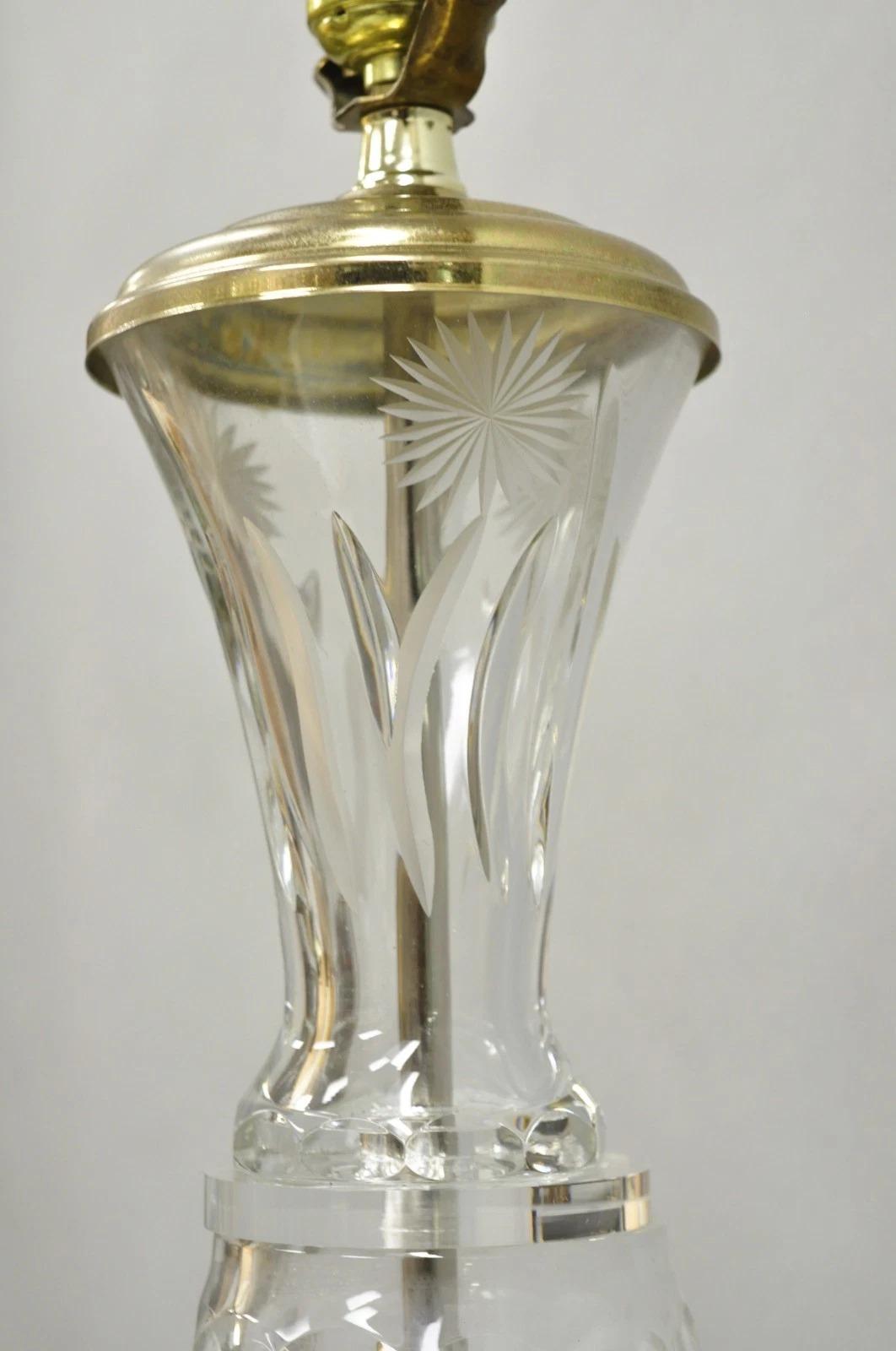20th Century Vintage French Style Cut Crystal Glass Etched 