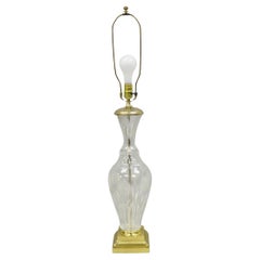 Vintage French Style Cut Crystal Glass Etched "Tulip Flower" Brass Table Lamp