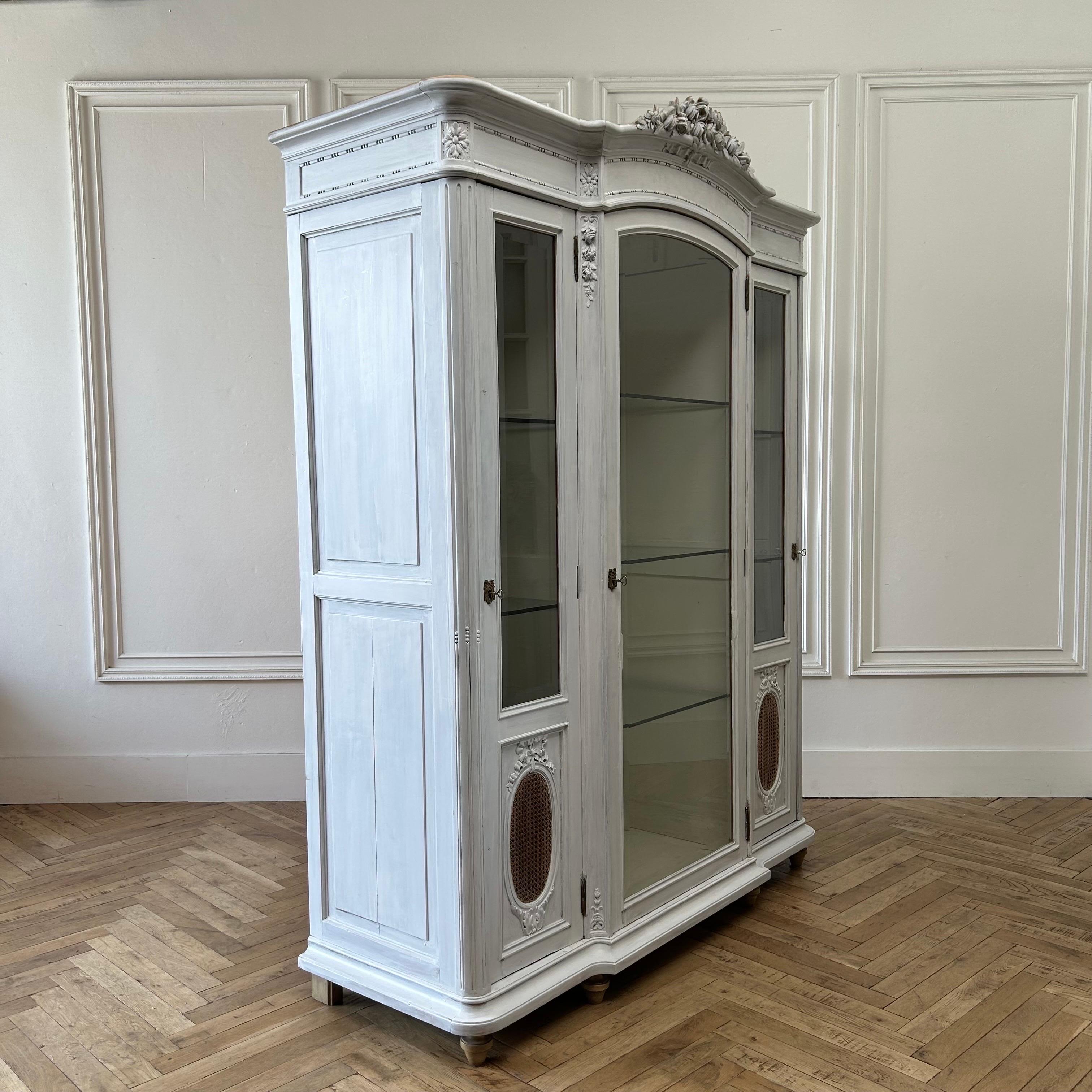 Vintage French Style Display Armoire in Painted White Finish 7