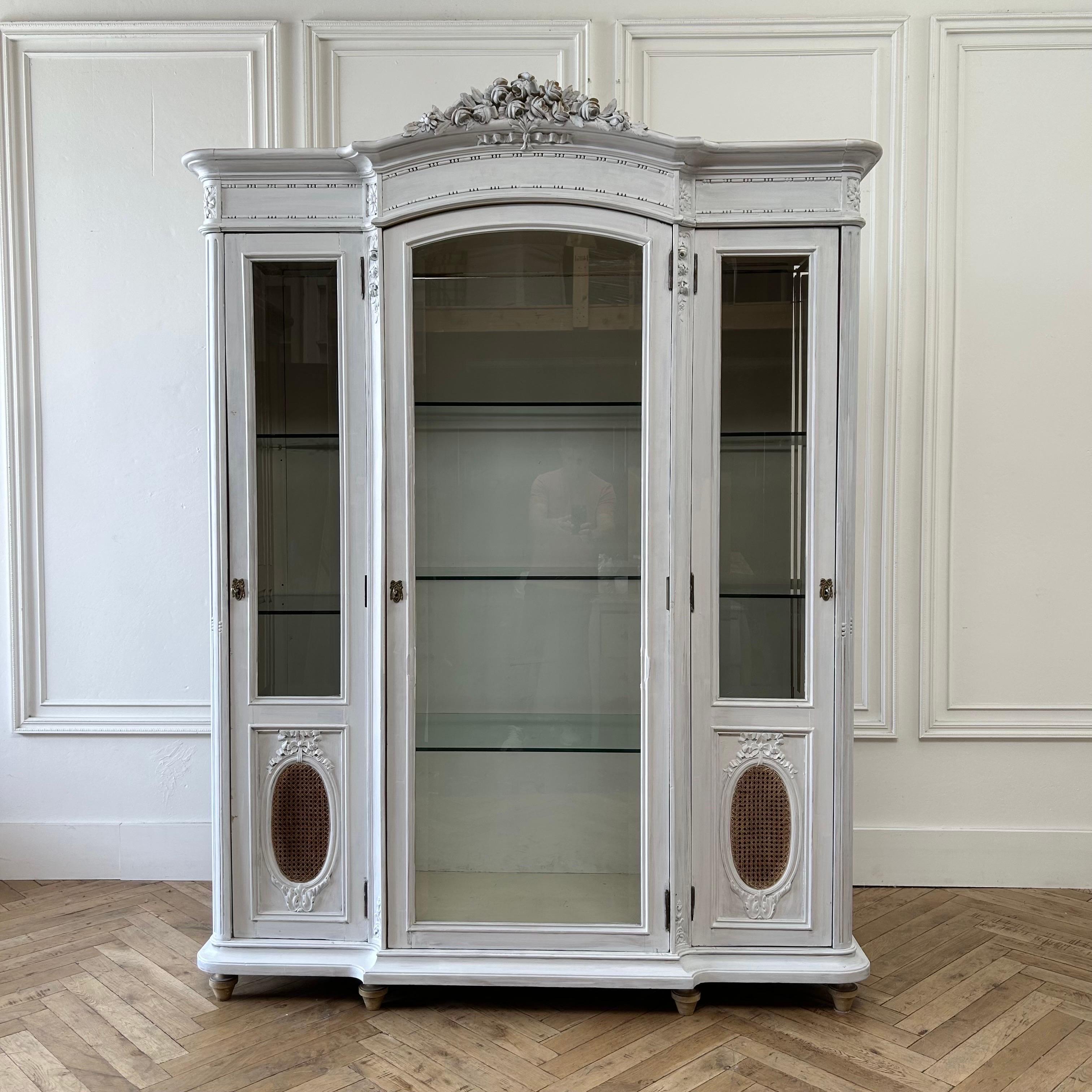 Vintage French Style Display Armoire in Painted White Finish 10
