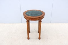 Vintage French Style Distressed Fruitwood and Green Marble Top Tall Side Table