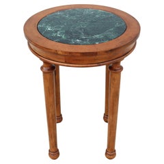 Vintage French Style Distressed Fruitwood and Green Marble Top Tall Side Table