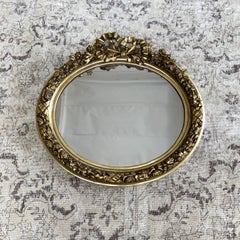 Vintage French Style Giltwood Oval Mirror with Ribbon and Roses