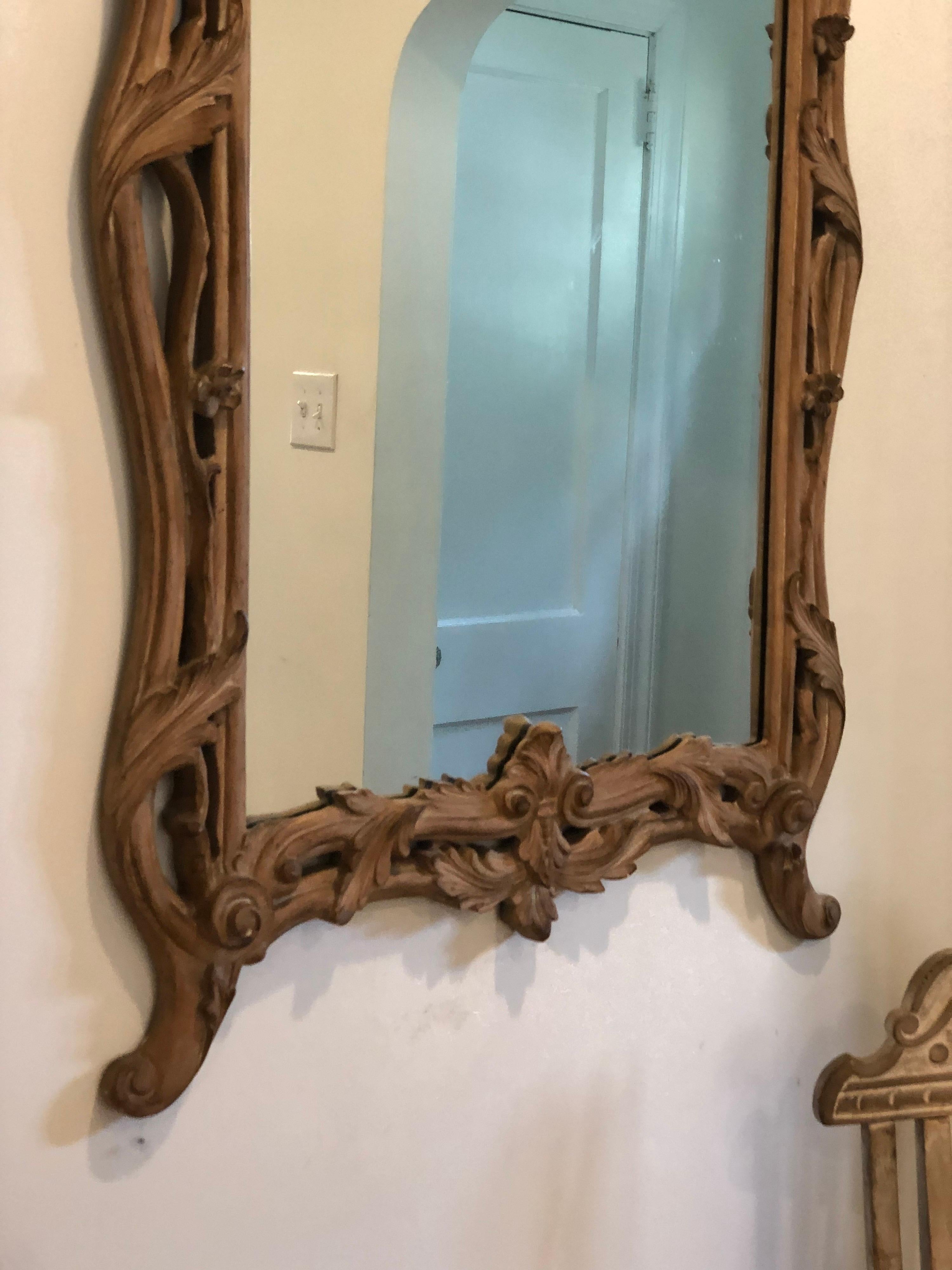French Provincial Vintage French Style Hand Carved Mirror, Raw Finish For Sale