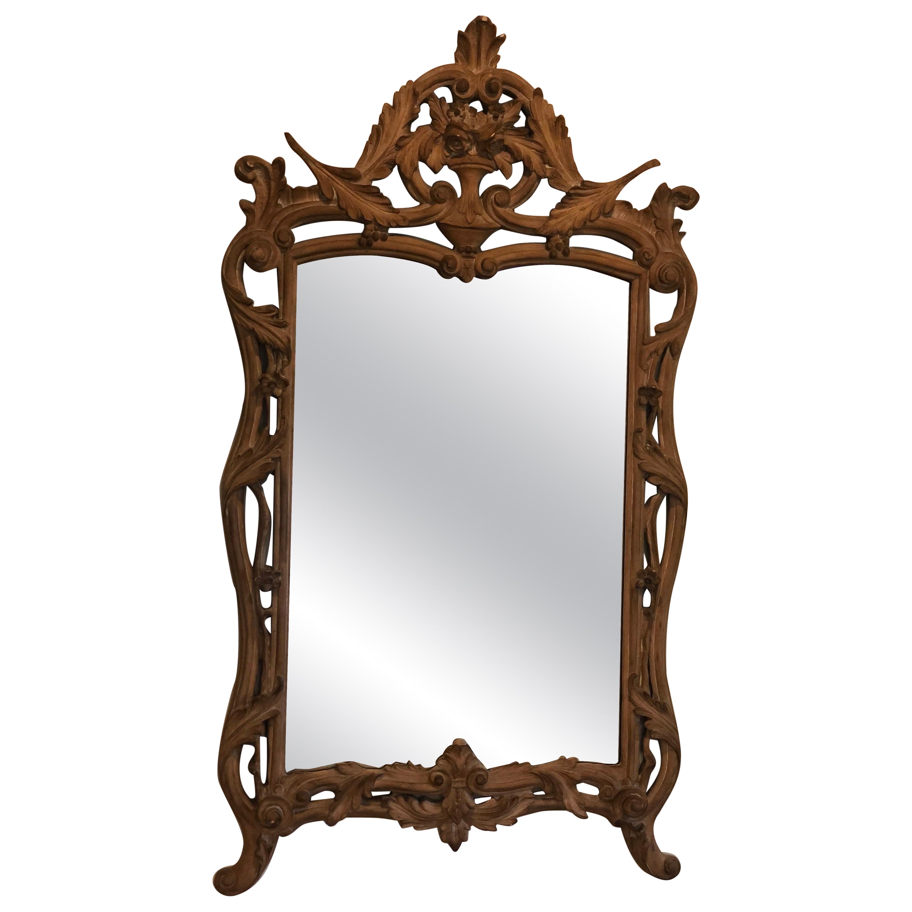 Specchio vintage in stile francese intagliato a mano, finitura grezza