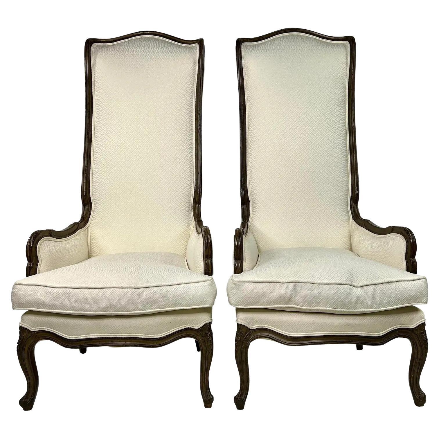 Vintage French Style High Back Throne Chairs, a Pair For Sale