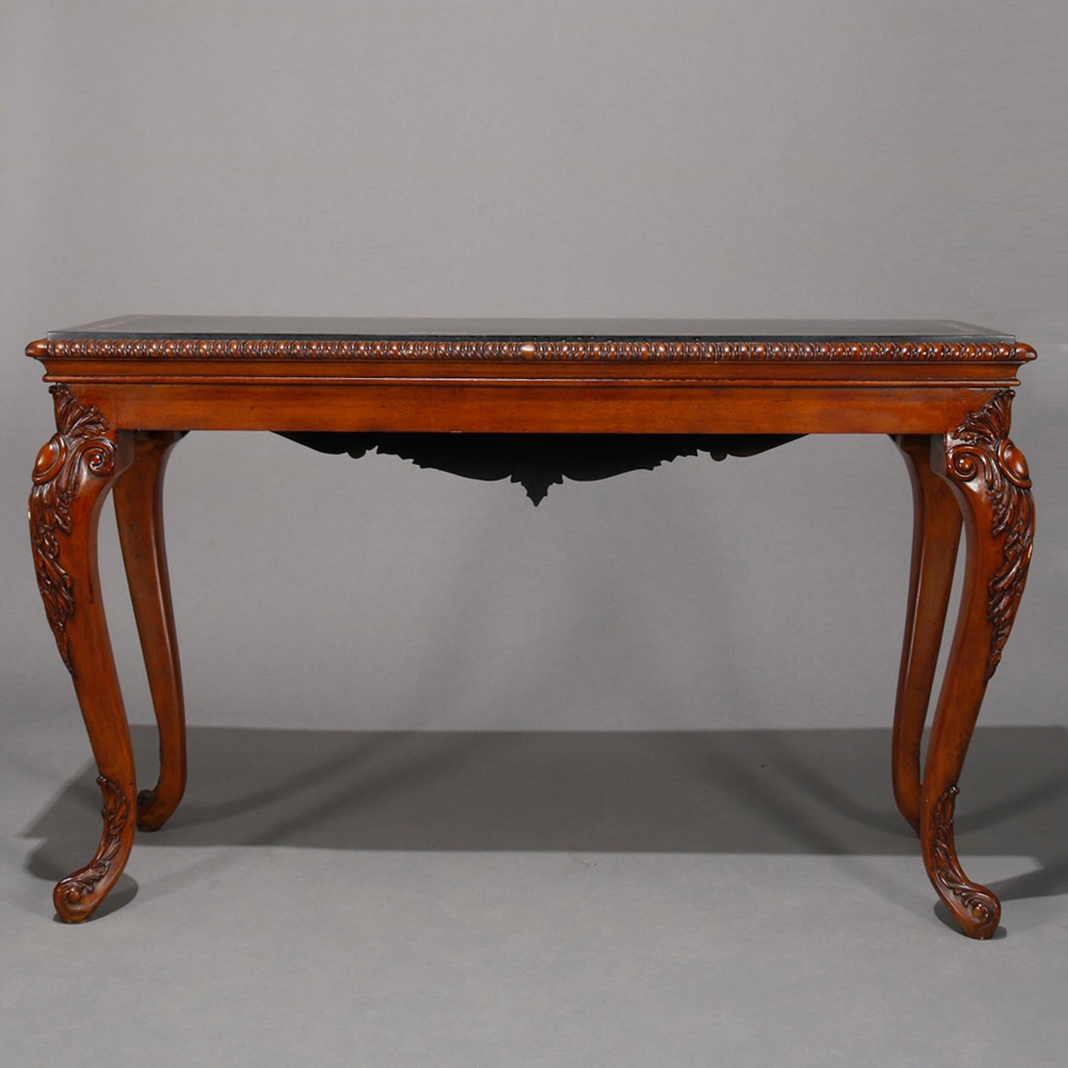 Vintage French Style Mahogany Carved Sideboard Server with Faux Stone Top 20th C In Good Condition In Big Flats, NY