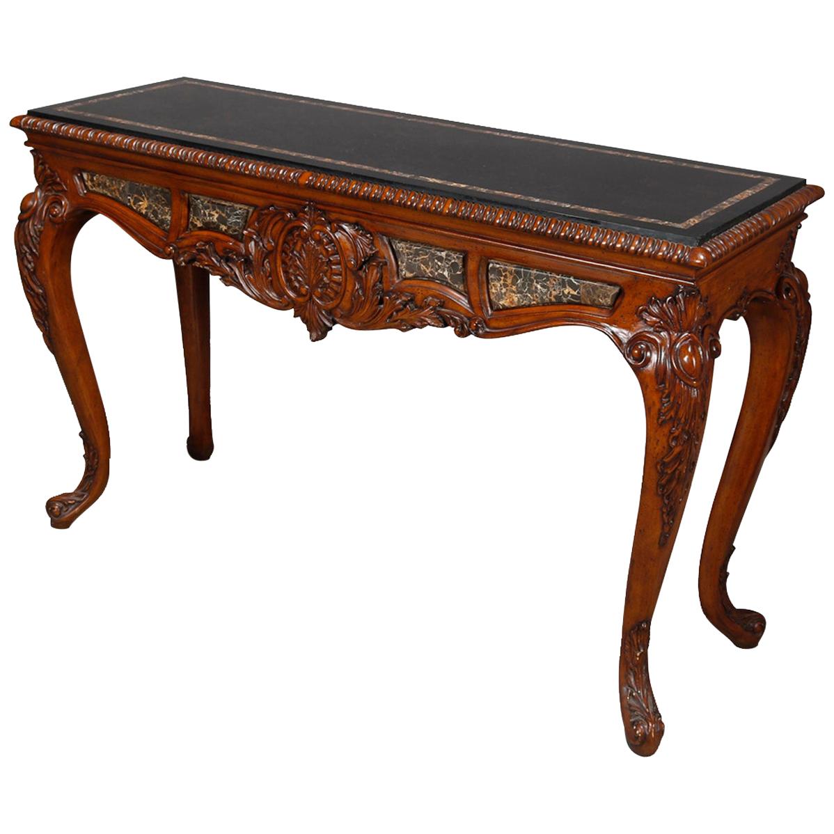 Large Irish Rococo Style Scroll Carved Fruitwood Console with Faux