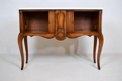 Vintage French Style Marble Top Console Table Tambour Doors