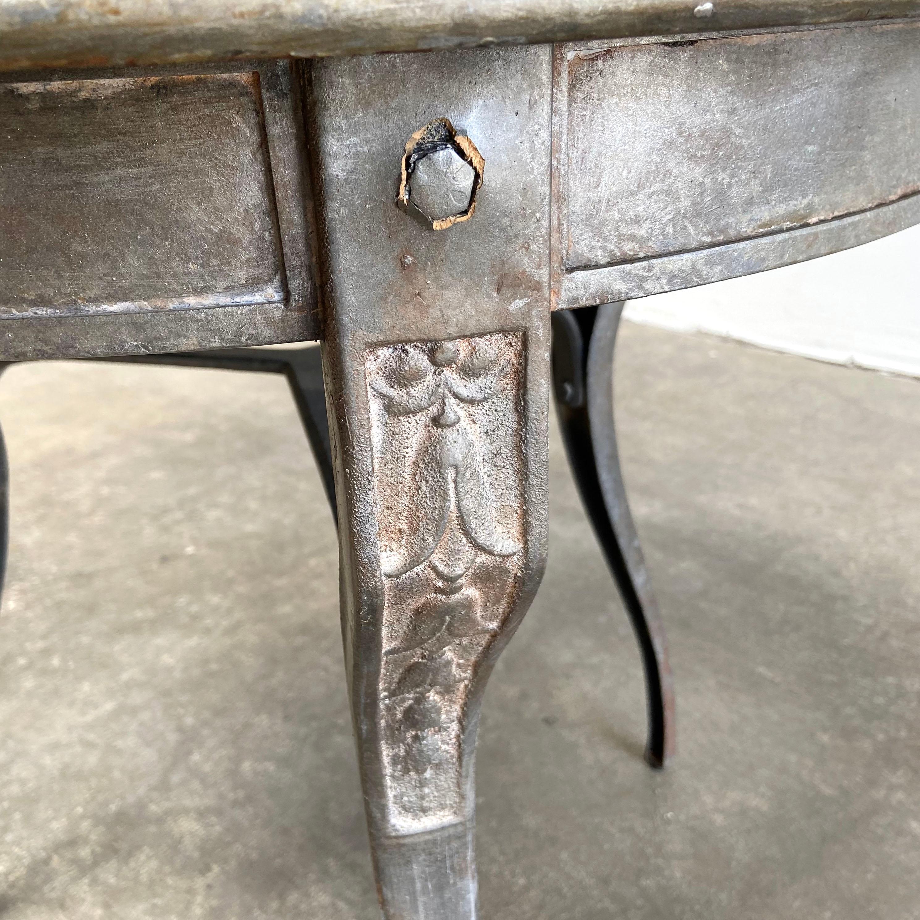 Vintage French Style Metal Table with Ribbon Carving In Good Condition In Brea, CA