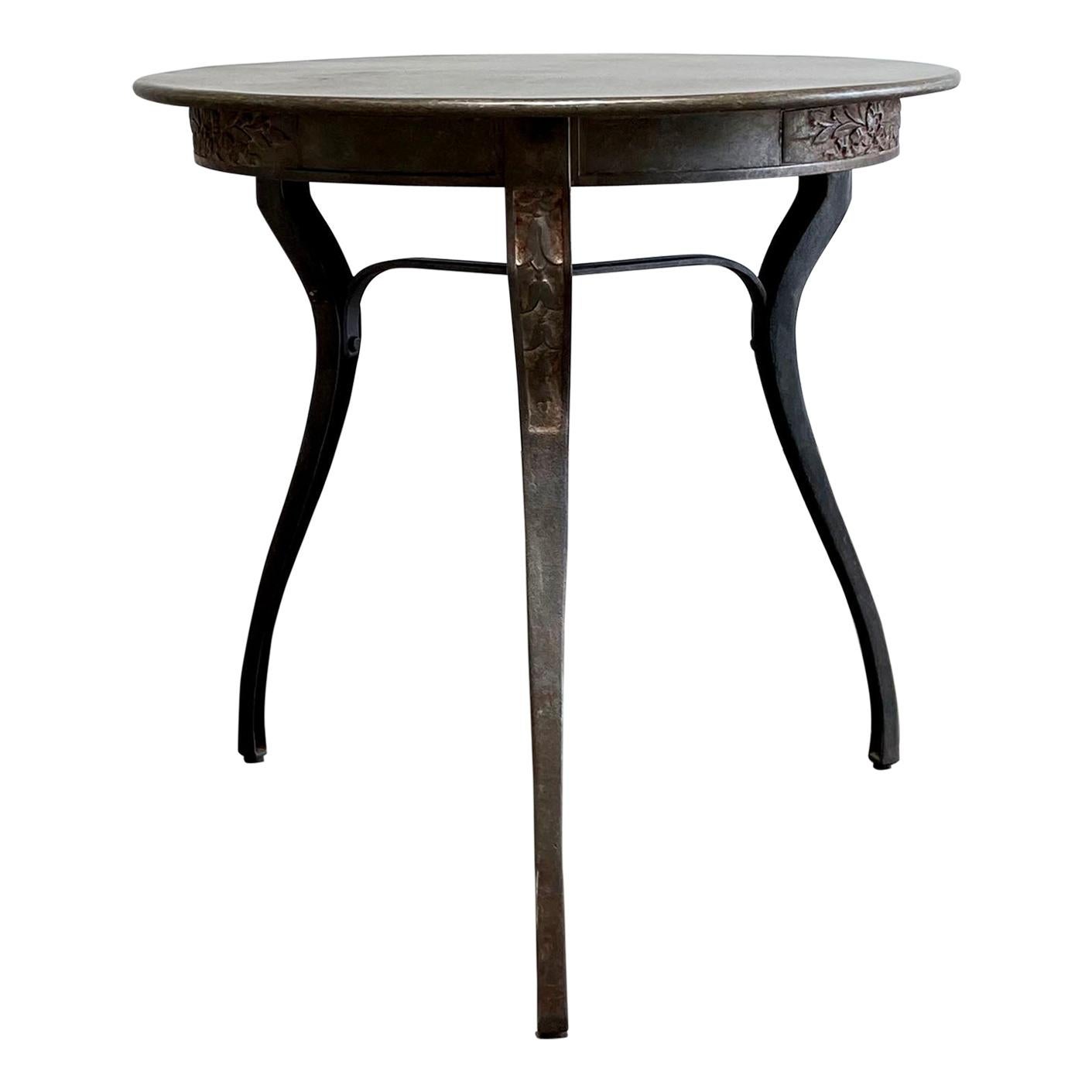 Vintage French Style Metal Table with Ribbon Carving