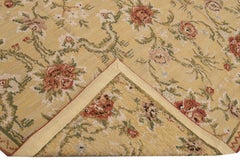 Vintage French Style Needlepoint Floral Beige Wool Rug