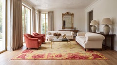 Vintage French Style Needlepoint Yellow Wool Rug with Chinoiserie Toile Border
