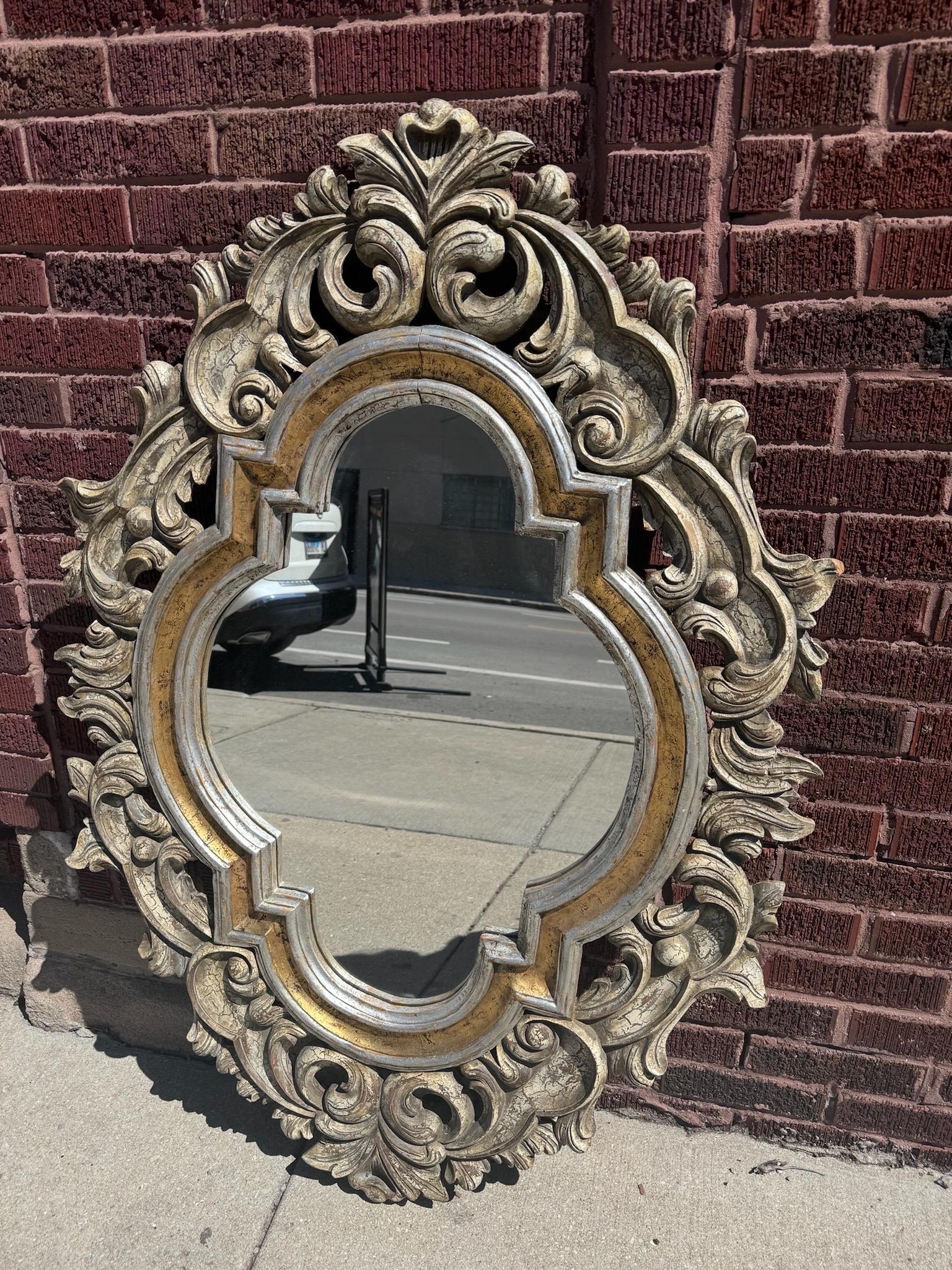 French Provincial Vintage French Style Ornate Carved Wall Mirror by John Richard For Sale
