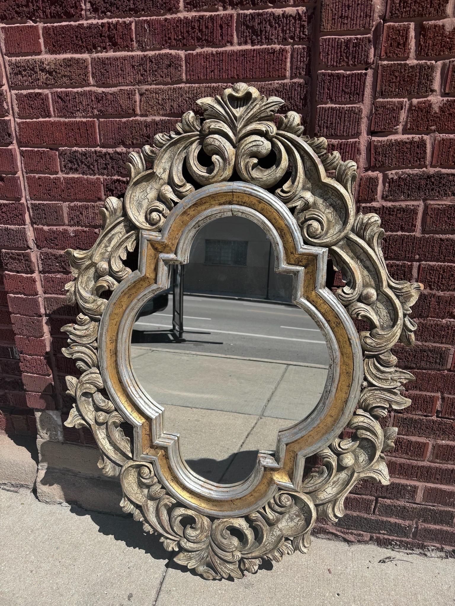 Vintage French Style Ornate Carved Wall Mirror by John Richard In Good Condition For Sale In Chicago, IL