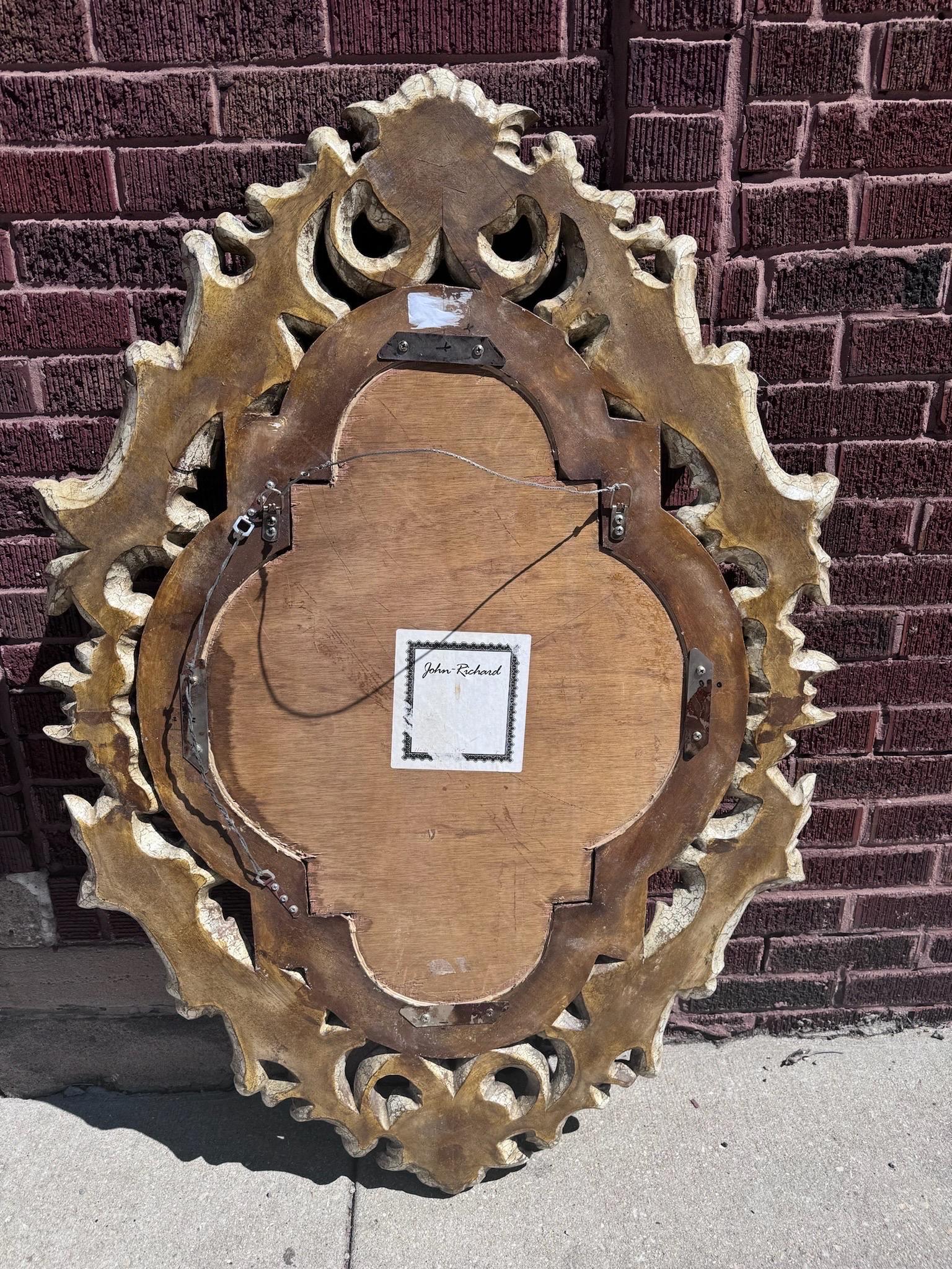Vintage French Style Ornate Carved Wall Mirror by John Richard For Sale 2