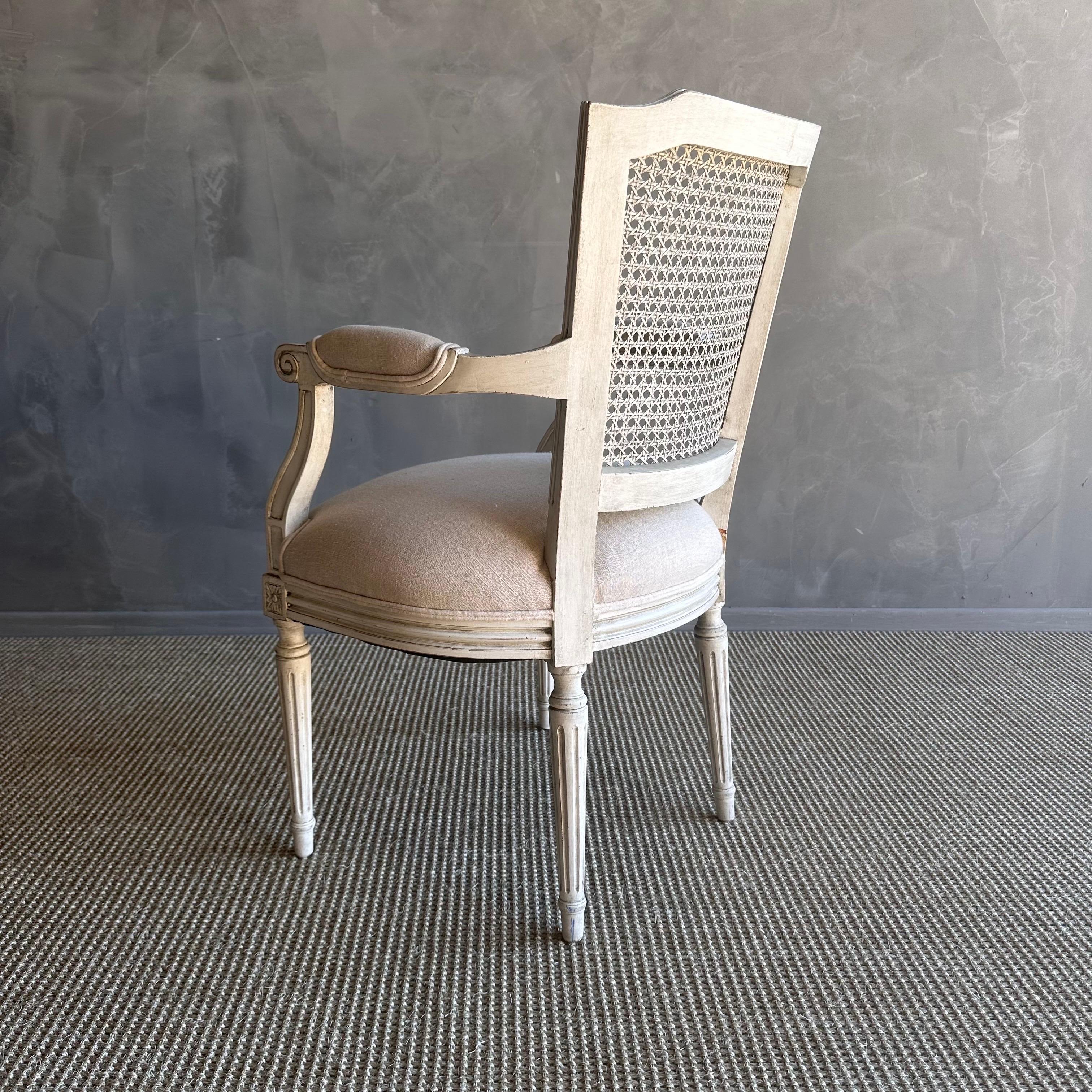 Vintage French Style Painted Cane and Upholstered Arm Chair 1