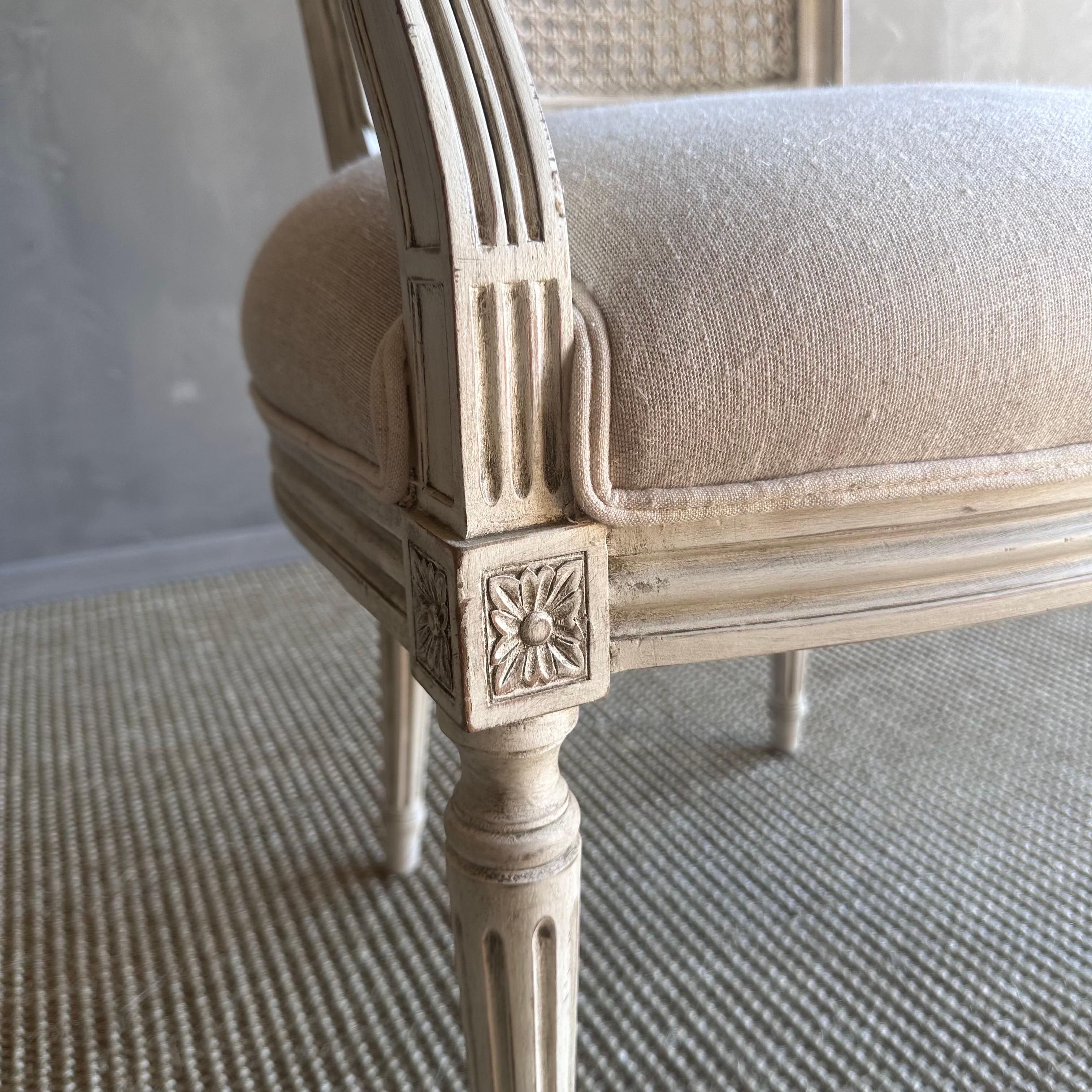 Vintage French Style Painted Cane and Upholstered Arm Chair 3