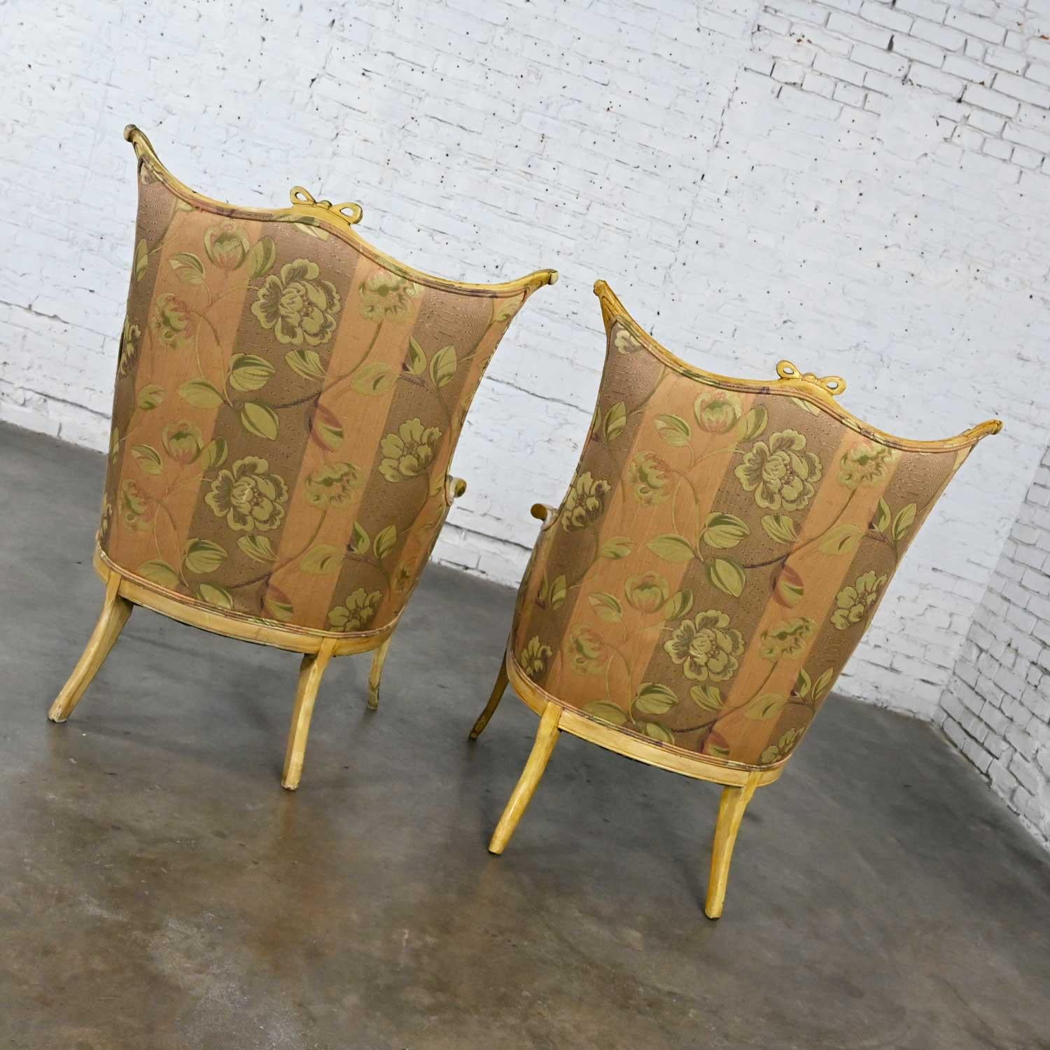 Vintage French Style Pr Distressed Painted Armchairs Neoclassical Hollywood Reg 2