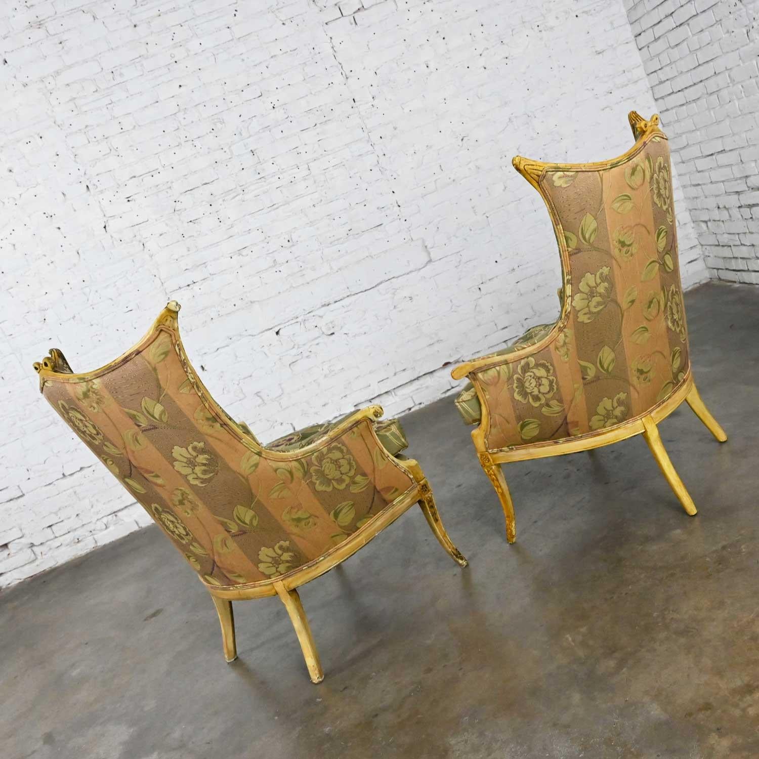 Vintage French Style Pr Distressed Painted Armchairs Neoclassical Hollywood Reg 3