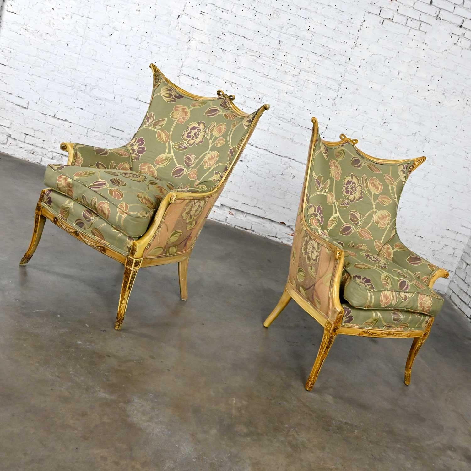 Vintage French Style Pr Distressed Painted Armchairs Neoclassical Hollywood Reg 4