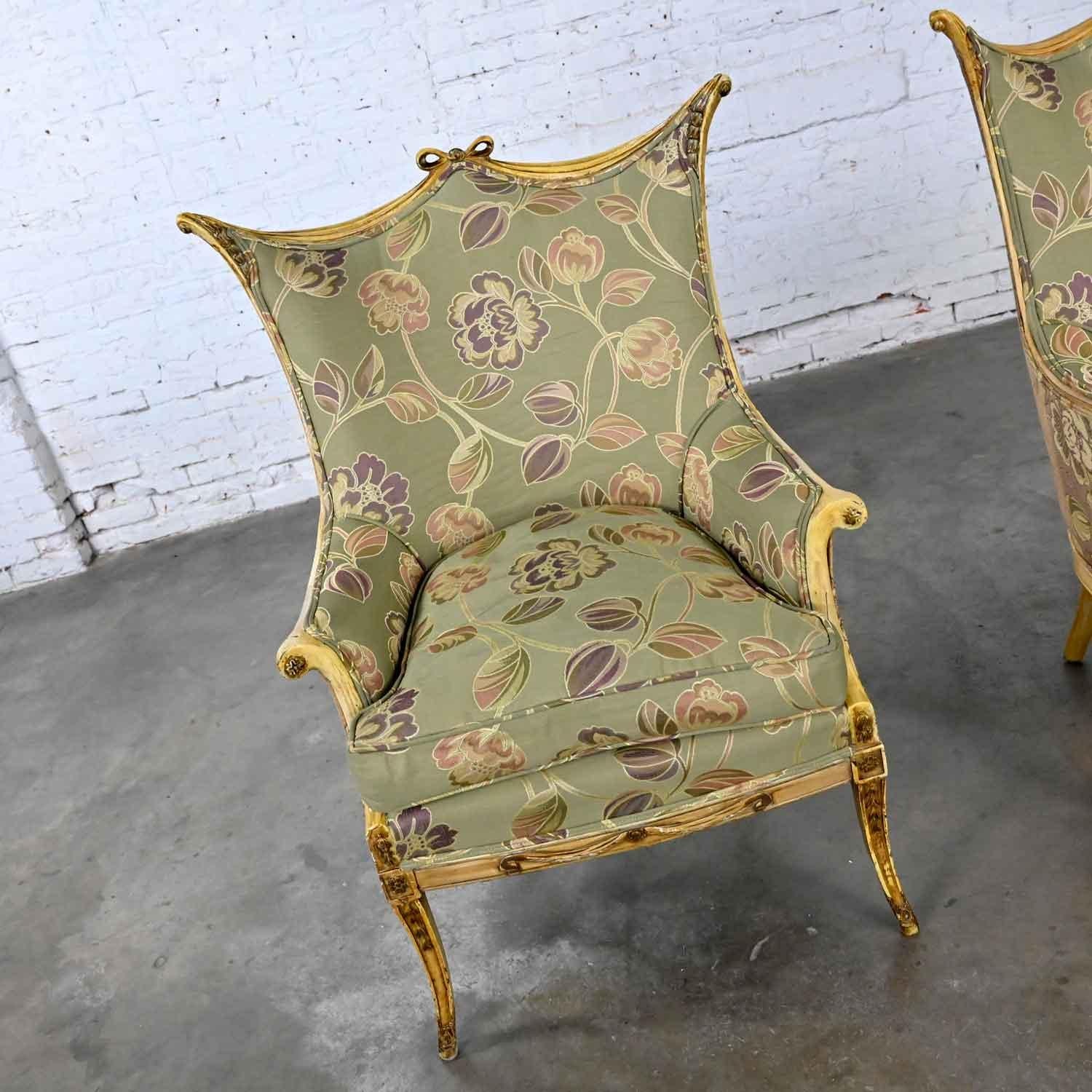 French Provincial Vintage French Style Pr Distressed Painted Armchairs Neoclassical Hollywood Reg