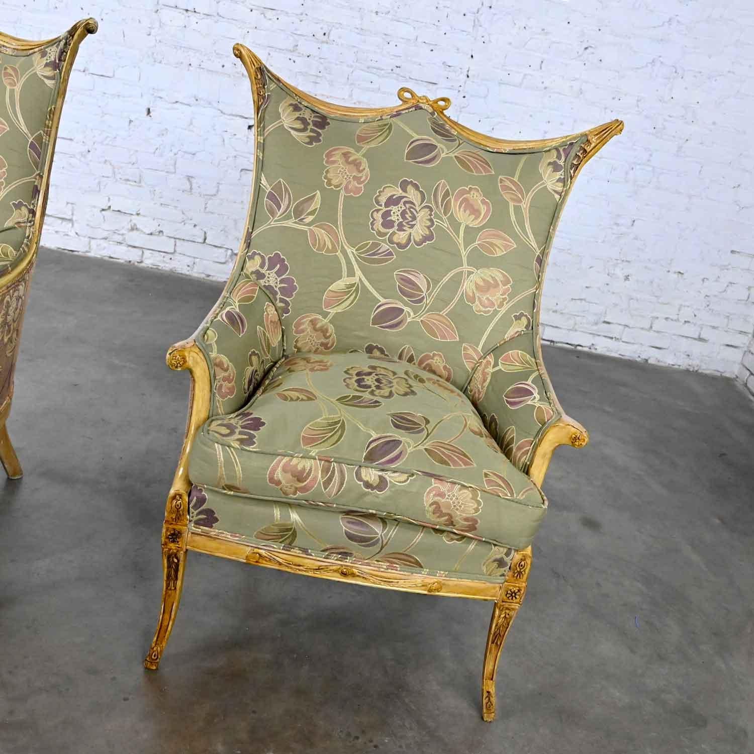 Unknown Vintage French Style Pr Distressed Painted Armchairs Neoclassical Hollywood Reg