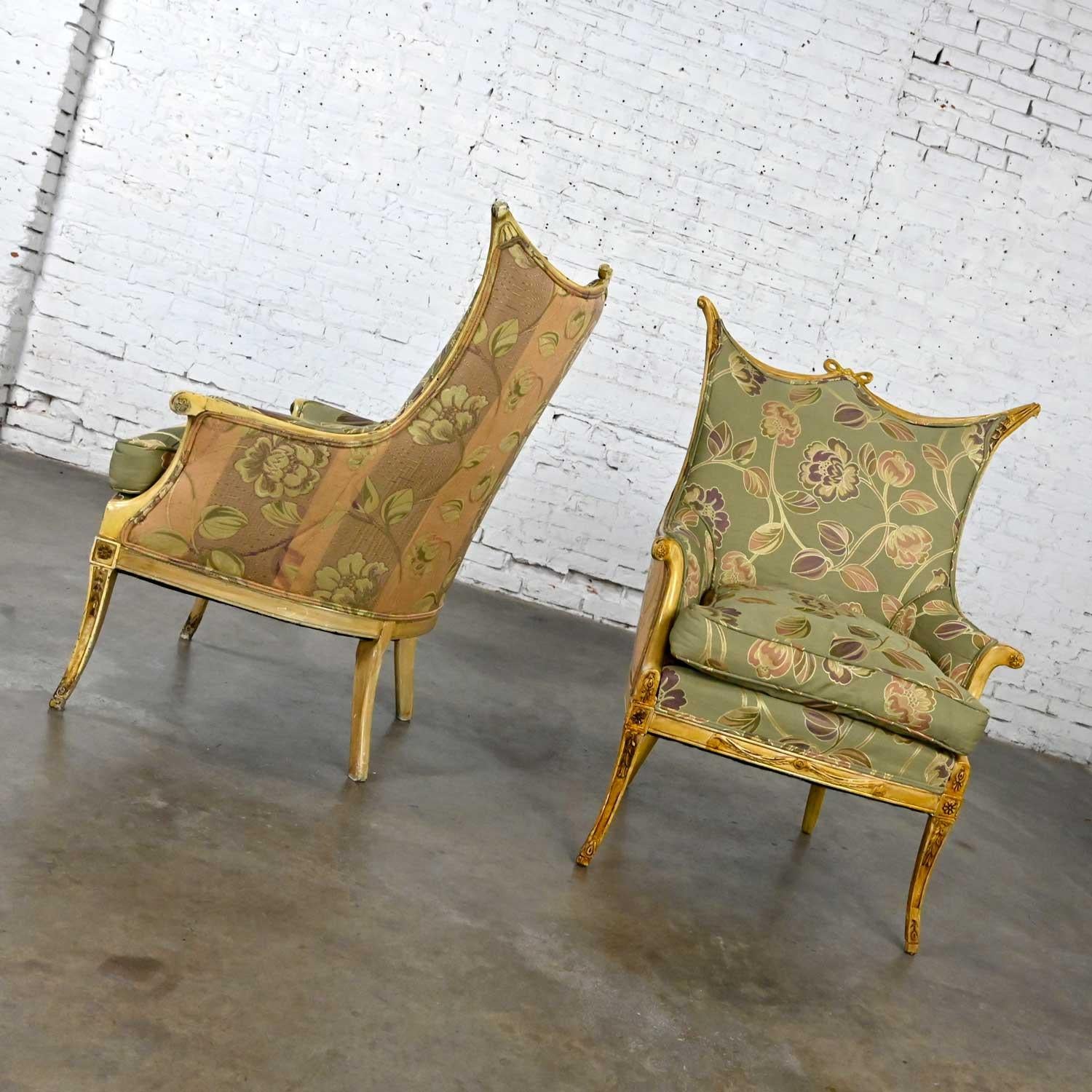 Vintage French Style Pr Distressed Painted Armchairs Neoclassical Hollywood Reg In Good Condition In Topeka, KS