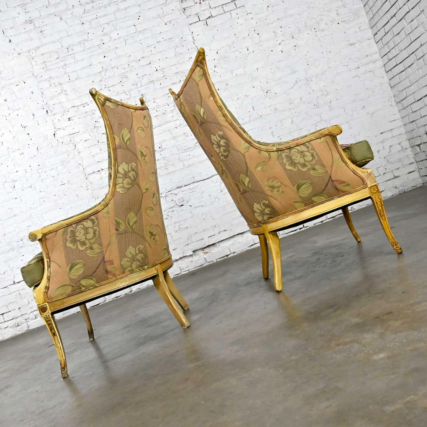 Vintage French Style Pr Distressed Painted Armchairs Neoclassical Hollywood Reg 1