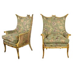 Used French Style Pr Distressed Painted Armchairs Neoclassical Hollywood Reg