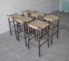 Vintage French Style Rush Seat Barstools - Set of 6