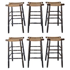 Tabourets de bar de style français en jonc - Lot de 6