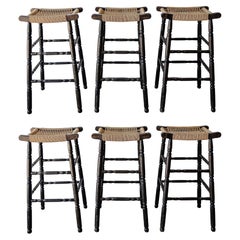 Vintage French Style Rush Seat Barstools - Set of 6