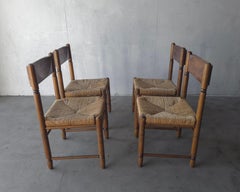 Chaises de salle à manger vintage de style français à assise en jonc - Lot de 4