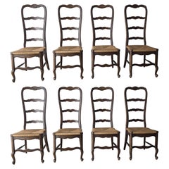 Vintage Rustic European Style Rush Seat Dining Chairs - Set of 8