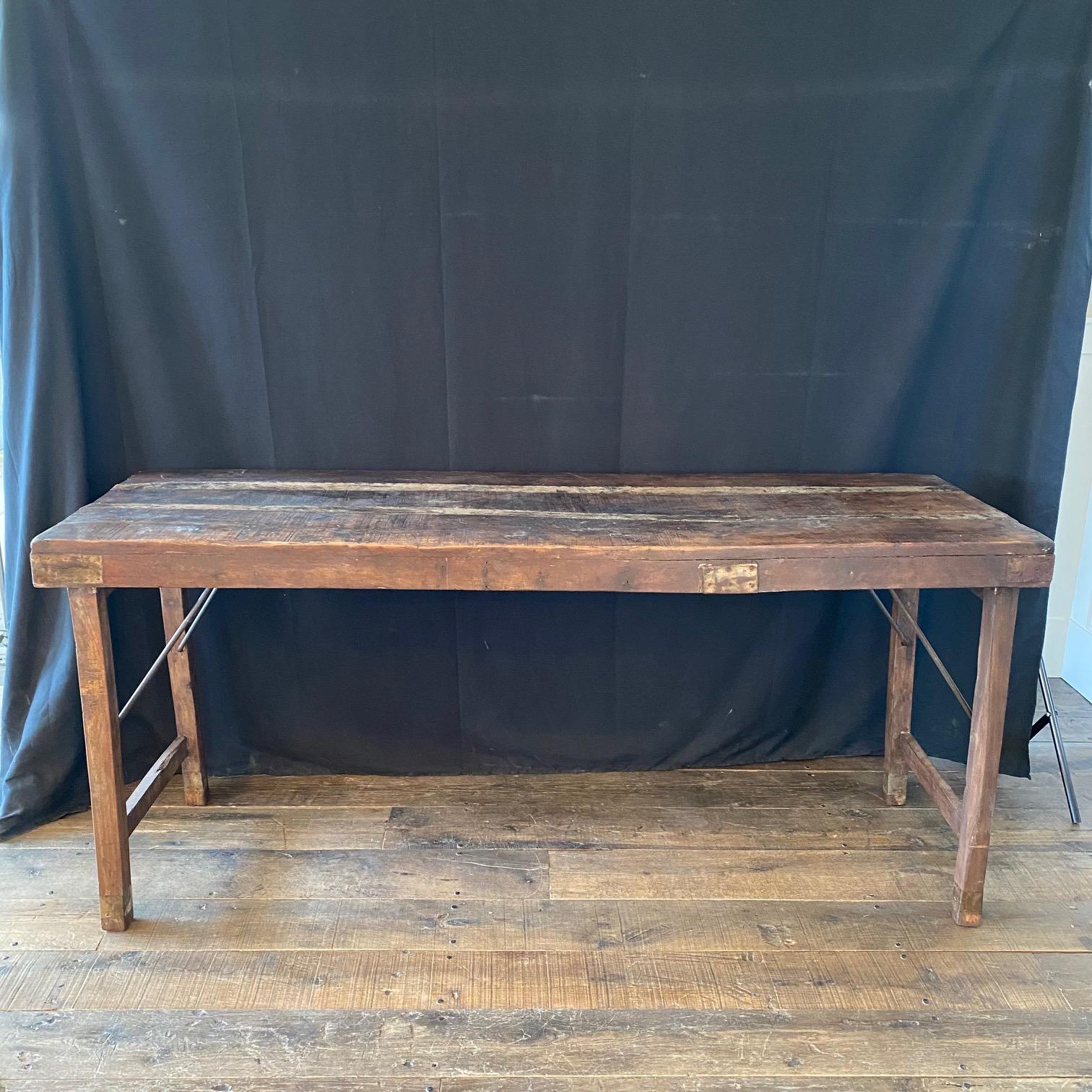 American Vintage French Style Rustic Wood and Iron Industrial Work or Dining Table For Sale