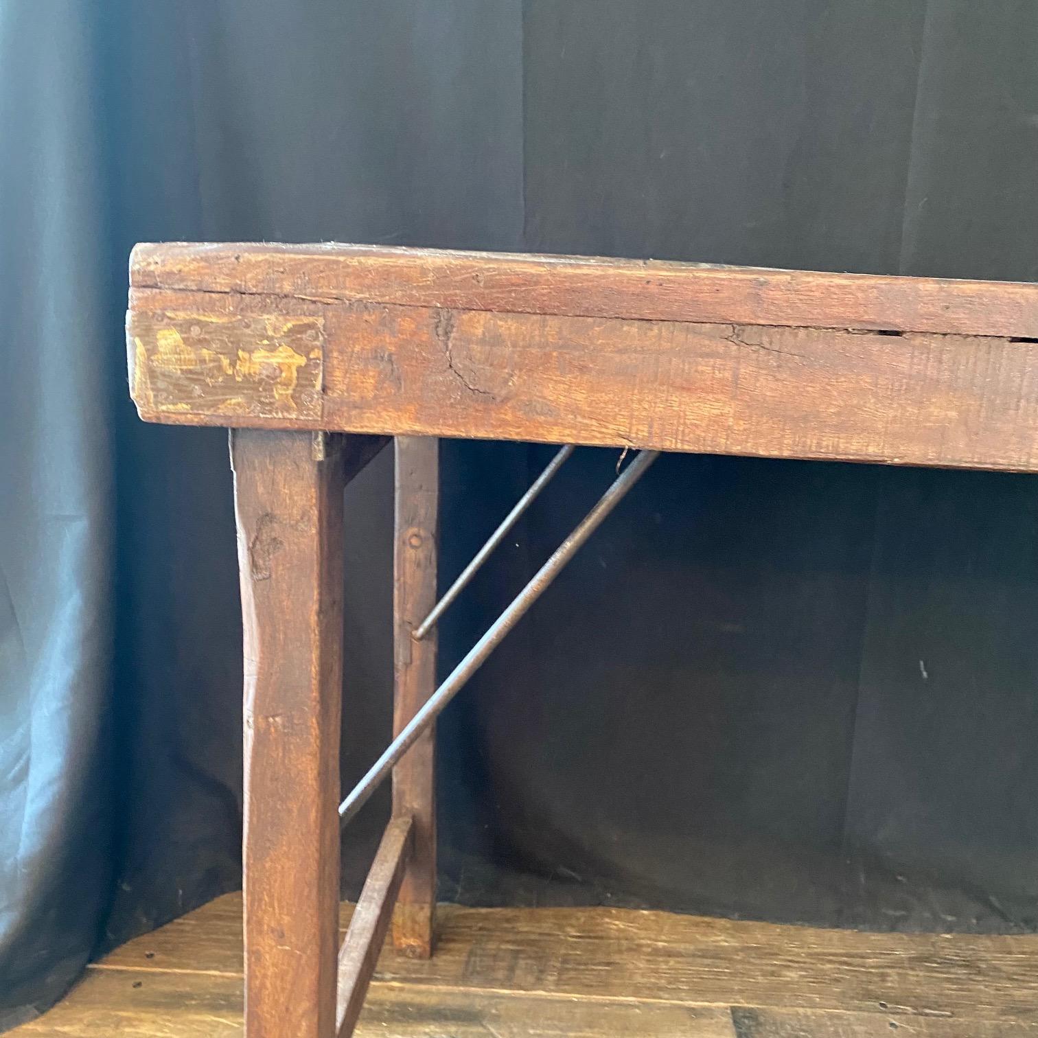 Vintage French Style Rustic Wood and Iron Industrial Work or Dining Table In Good Condition For Sale In Hopewell, NJ