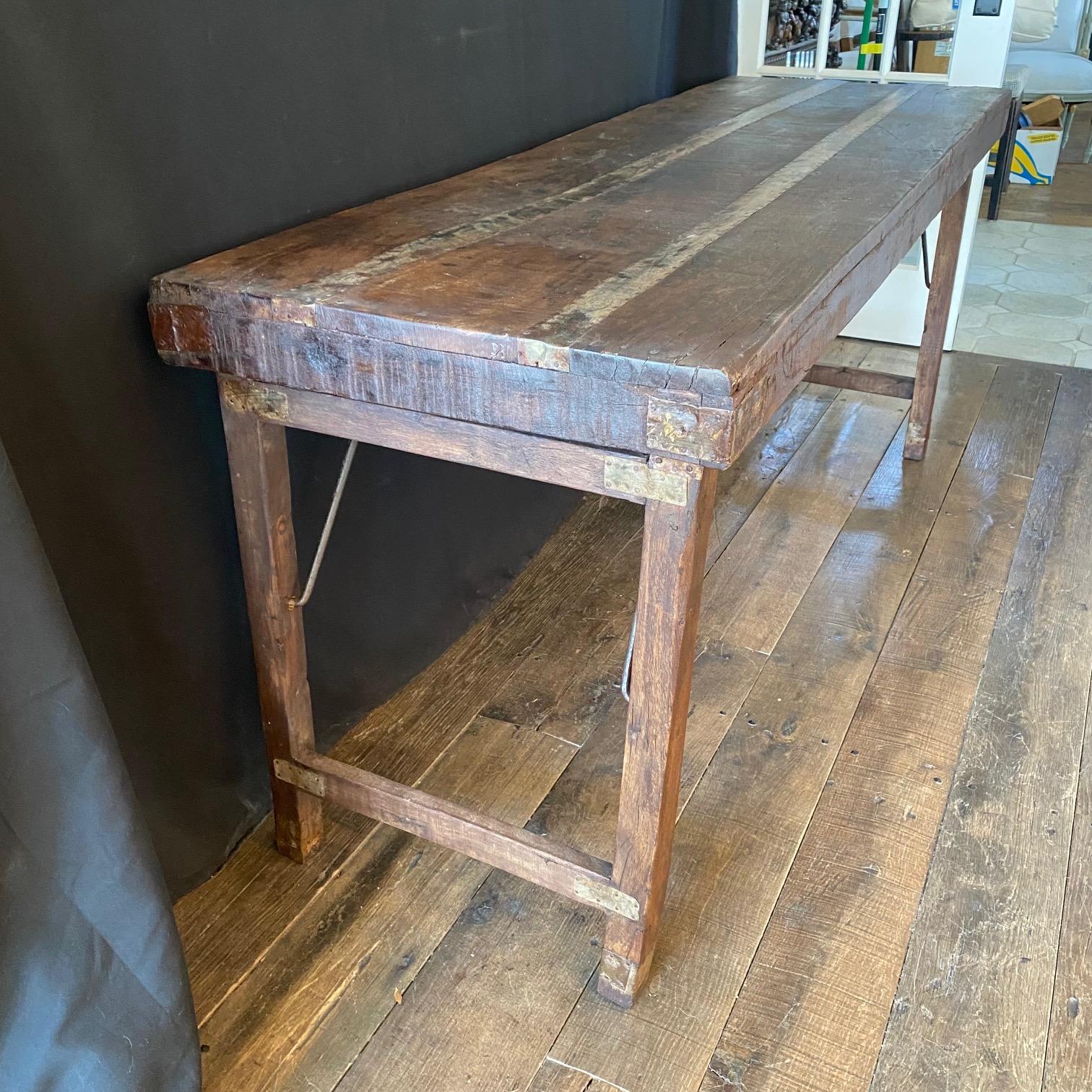 Vintage French Style Rustic Wood and Iron Industrial Work or Dining Table For Sale 1