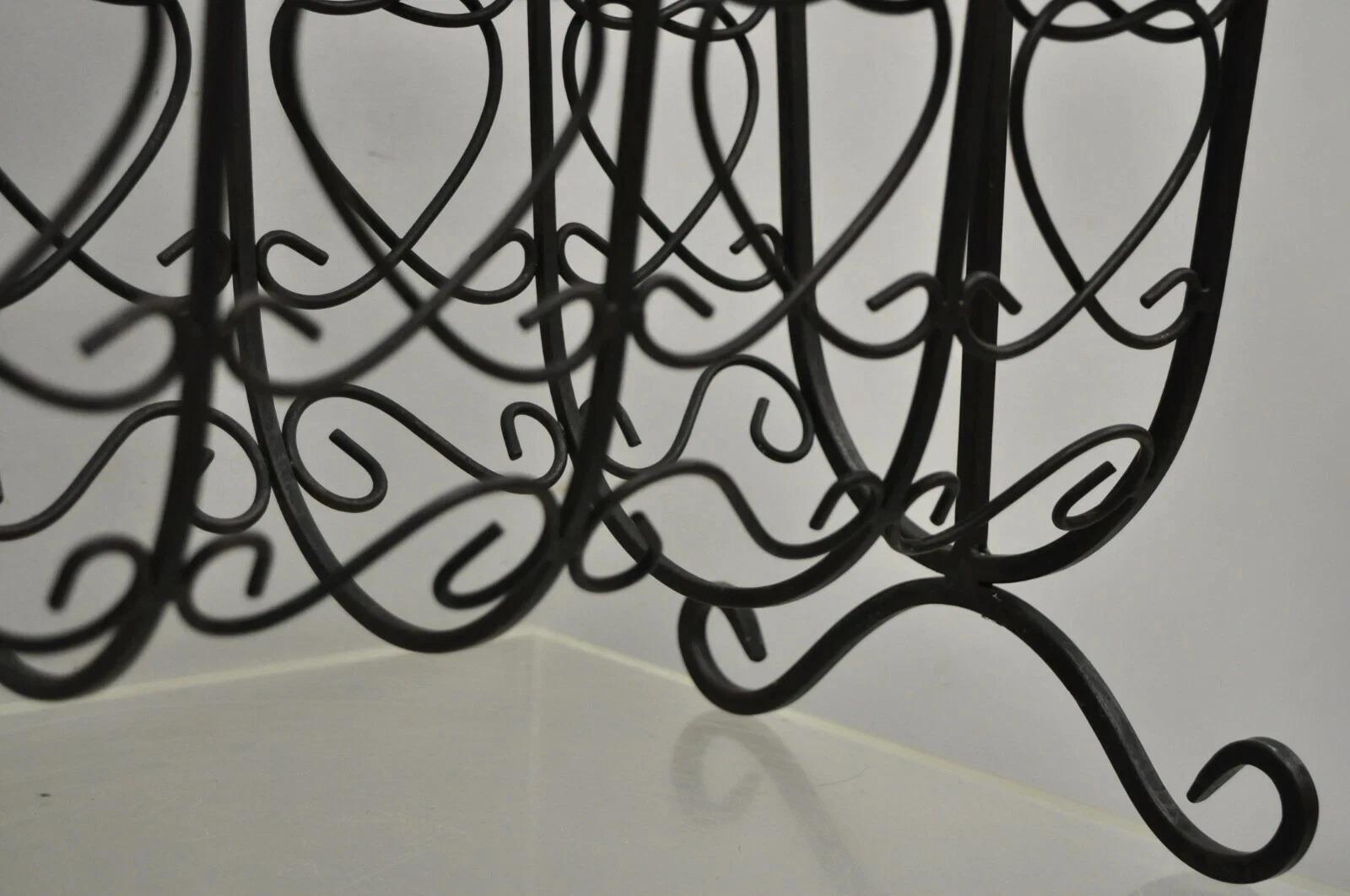 20th Century Vintage French Style Scrolling Wrought Iron Magazine Rack Stand with Heart For Sale