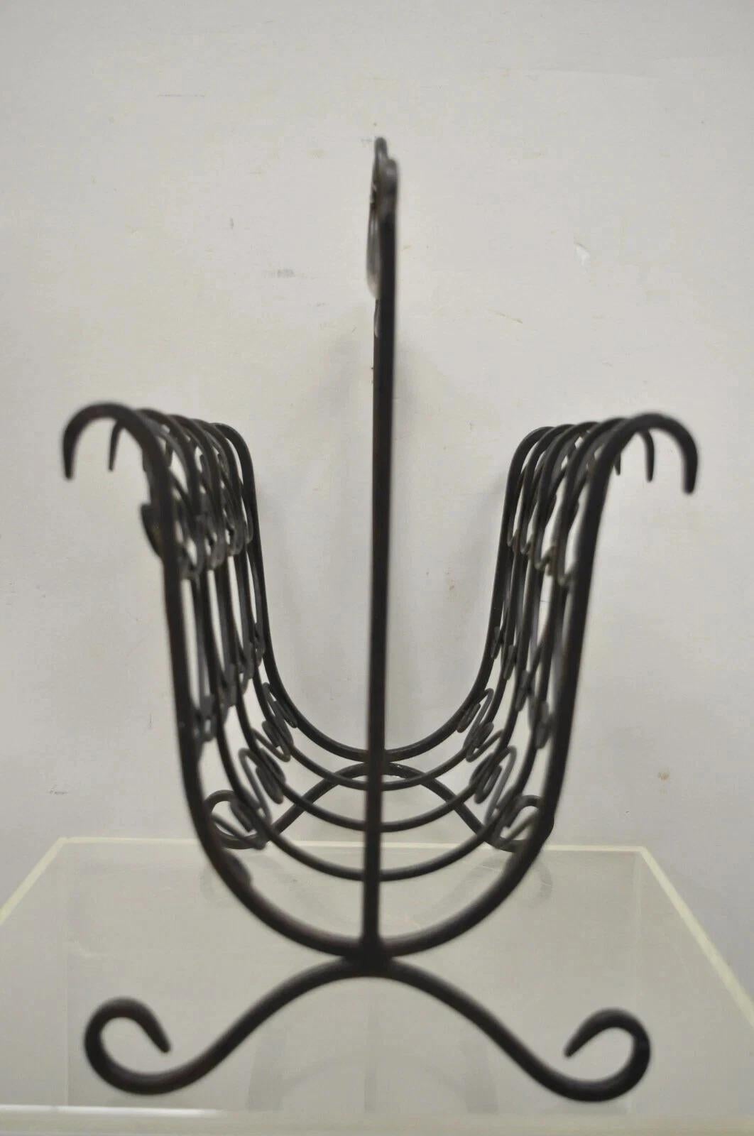 Vintage French Style Scrolling Wrought Iron Magazine Rack Stand with Heart For Sale 1