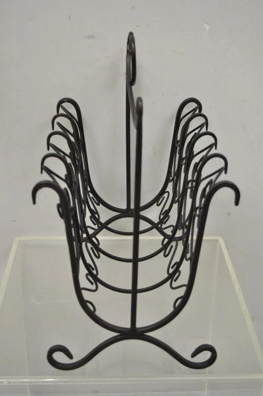 Vintage French Style Scrolling Wrought Iron Magazine Rack Stand with Heart For Sale 2