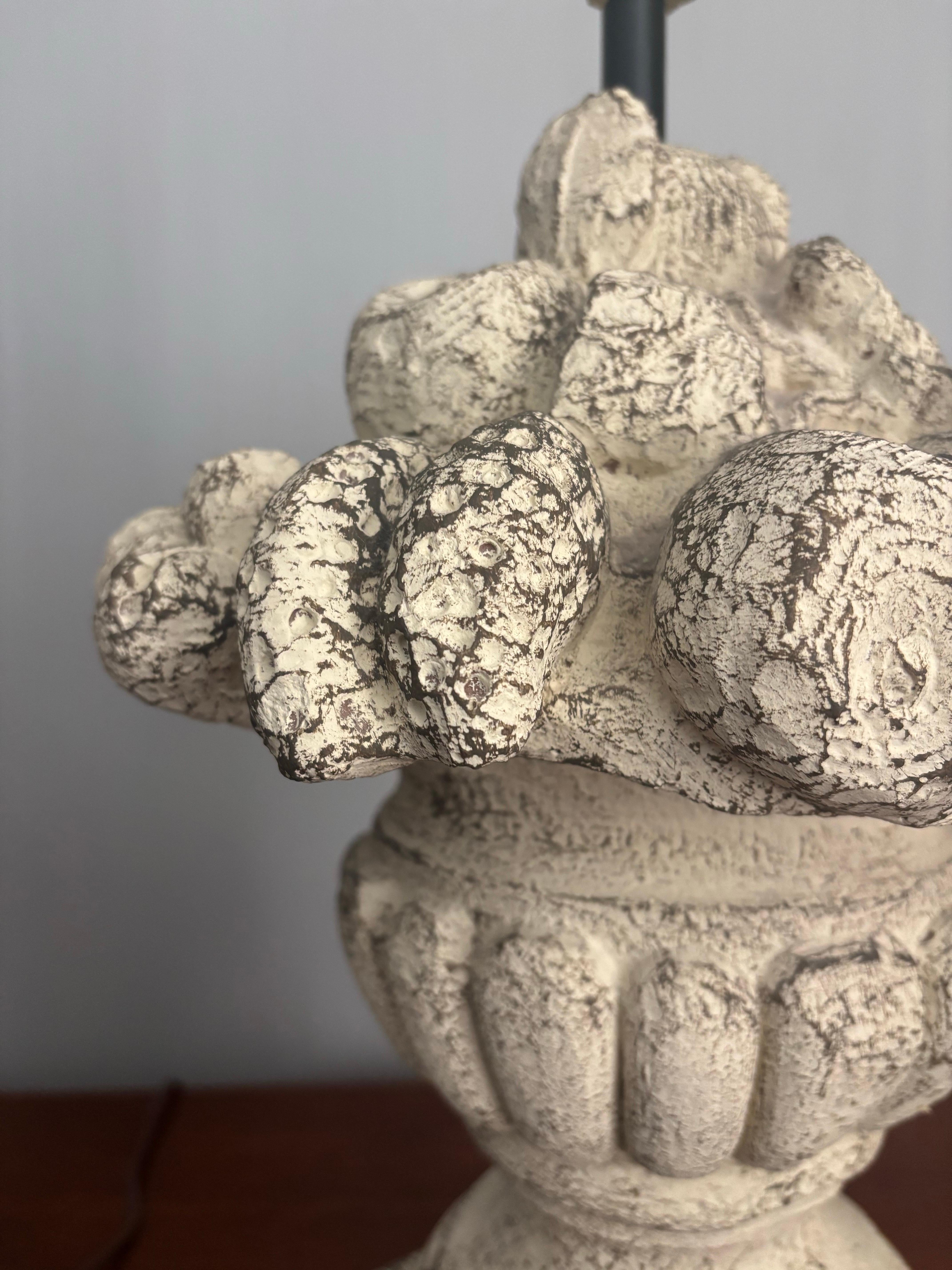 20th Century Vintage French Style Topiary Fruit Bowl Carved Wood Table Lamps, a pair For Sale