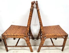 Vintage French Style Tortoise Bamboo Rattan Wicker Dining Chairs, Set of 6