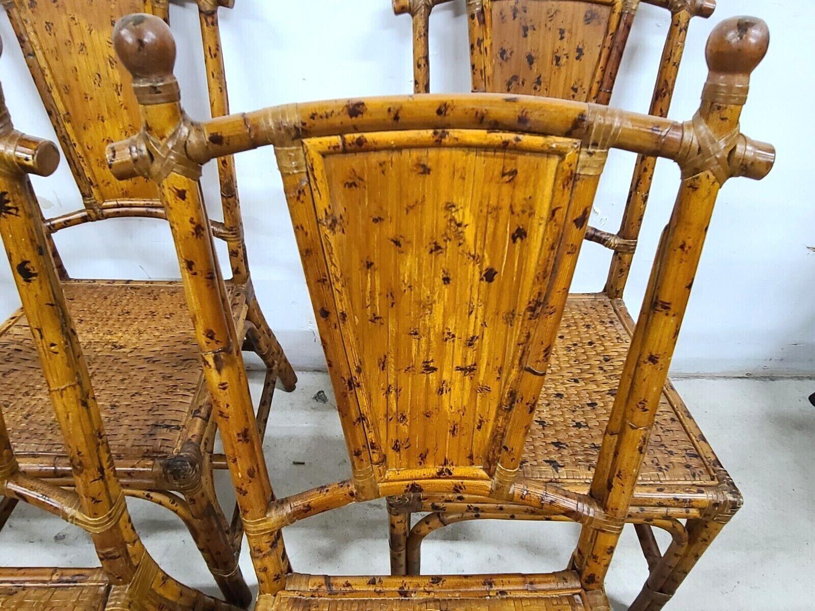 20th Century Vintage French Style Tortoise Bamboo Rattan Wicker Dining Chairs, Set of 6
